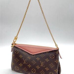 Louis Vuitton Monogram Crossbody with Pink Trim and Gold Chain Strap